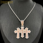 Iced Out Cross Two-tone Pendant — CZ Tennis Chain Stainless Steel