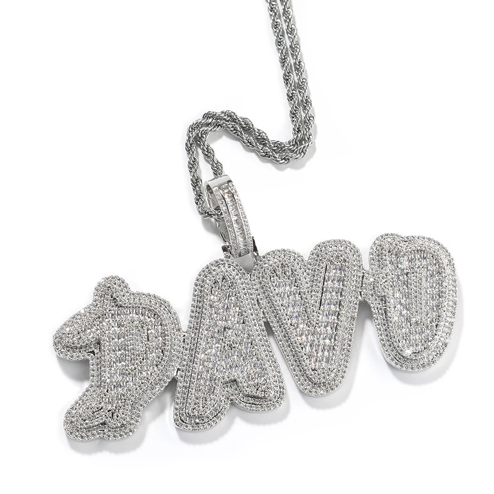 THE BLING KING Custom Baguettecz Initial Letter Iced Out Cubic Zirconia Number Name Pendant Chain Necklace Hiphop Punk