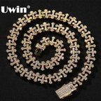 UWIN Reversed Cross Chain Necklace for Women Men 11mm Cubic Zirconia Necklaces with Box Spring Clasp Fashion Jewelry