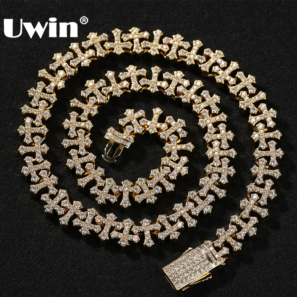 UWIN Reversed Cross Chain Necklace for Women Men 11mm Cubic Zirconia Necklaces with Box Spring Clasp Fashion Jewelry