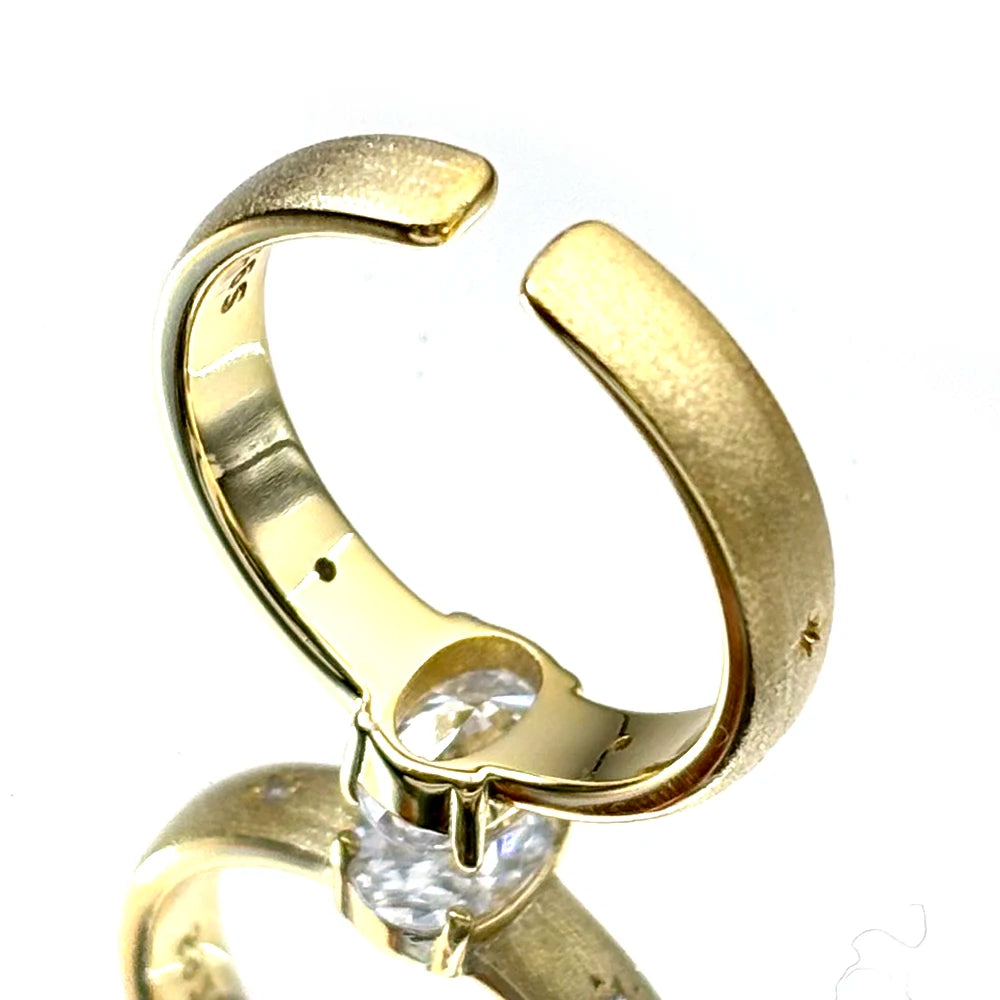 Two-Tone Ring Sterling Zircons Set Matte