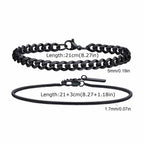 Vnox 2pcs/Set Cuban Figaro Rope Snake Chain Bracelet Set for Men Boys, Gold Black Silver Color Stainless Steel Wristband Jewelry