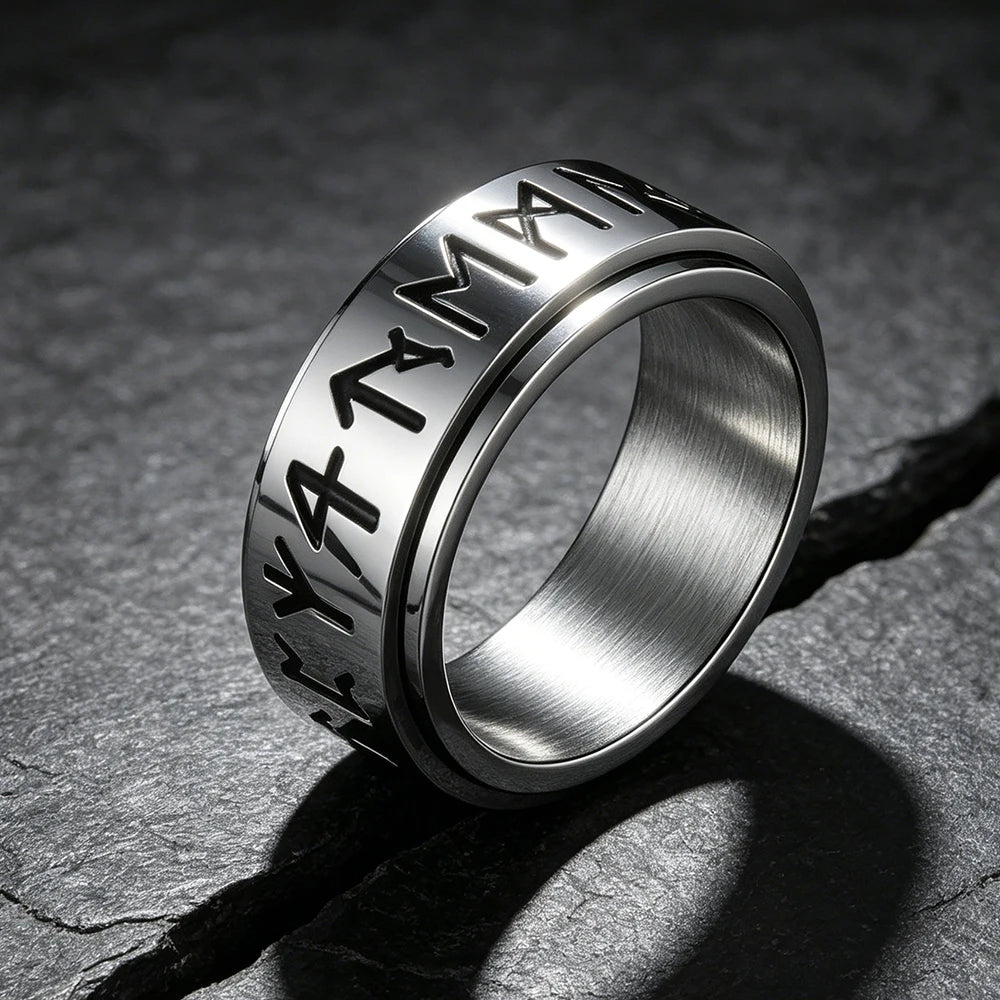Nordic Viking Odin Rune Spinner Ring — Stainless Steel
