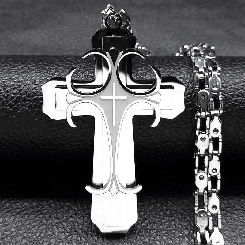 Big Cross Jesus Necklace for Man Stainless Steel Gold Color Christ God Chain Necklaces Christmas Gift Jewelry collar