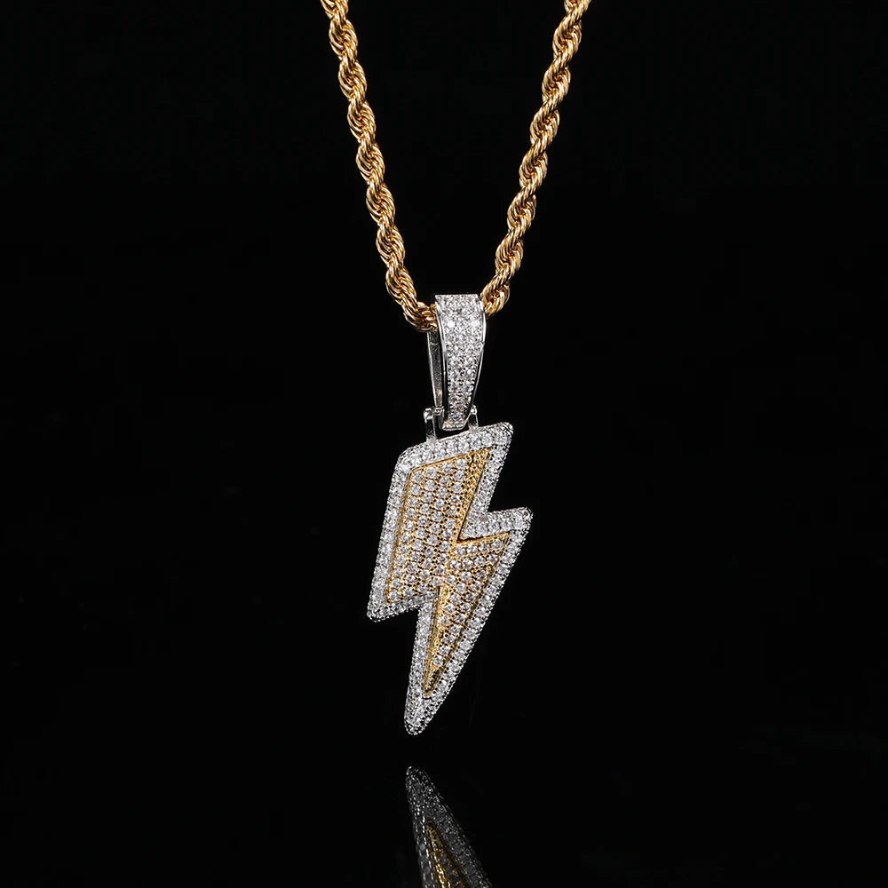 Alinoya Hip Hop Men Fashion Lightning Pendant Wholesale Jewelry Using High Quality CZ Cubic Zirconia Necklace