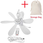 Silent 6 Leaves USB Powered Ceiling Canopy Fan with Remote Control Timing 4 Speed Hanging Fan for Camping Bed Dormitory