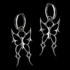 Gothic Punk Silver Color Hollowed-out Thorn Swallowtail Butterfly Pendant Hoop Earrings for Men Women Couples Halloween