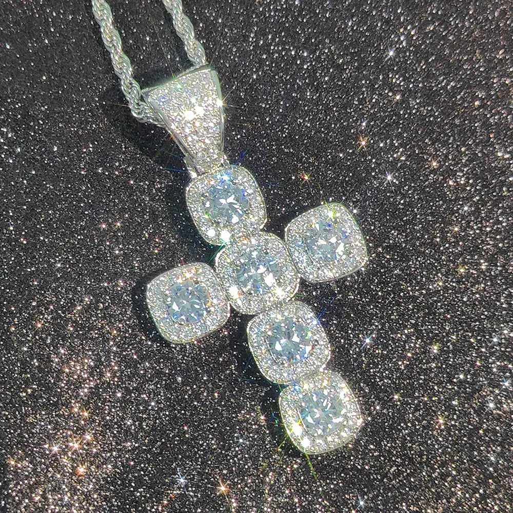 Iced Out Tennis Cross Pendant Necklace