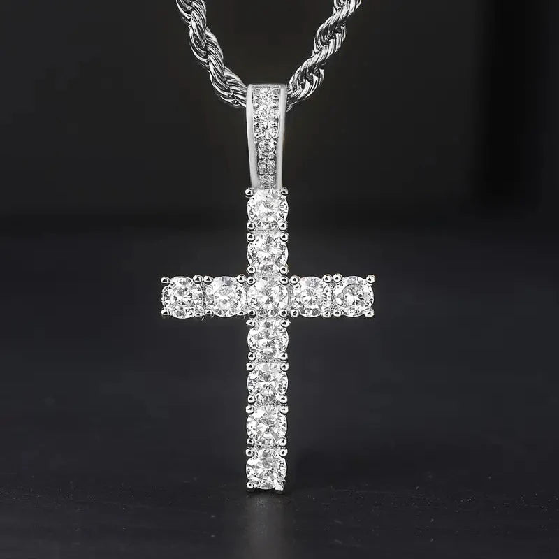 Huitan Luxury Cross Pendant Necklace for Women Sparkling White Cubic Zirconia Long Necklace Wedding Party New Fashion