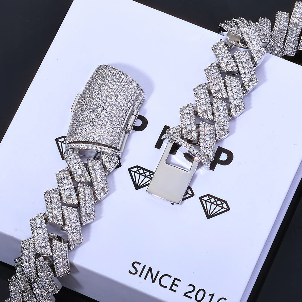 Gold Cuban Bracelet Iced Out 18MM 3-Row