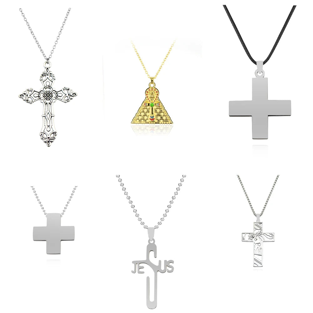 Anime Cross Chain Pendant Necklace — Zinc Alloy