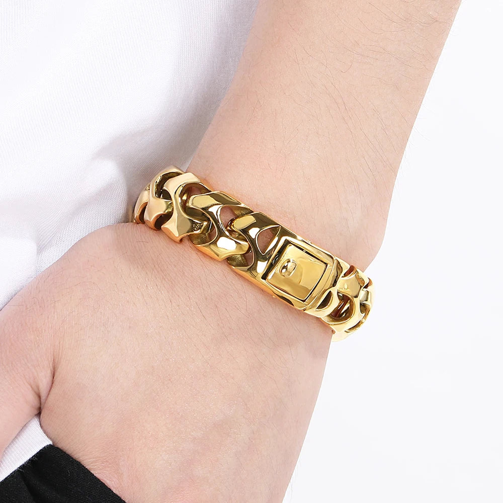 Cool Solid Stainless Steel Bracelet for Man Men's Jewelry Accessories Matte Brushed 18MM Width Keel Cuban Chain Boys'