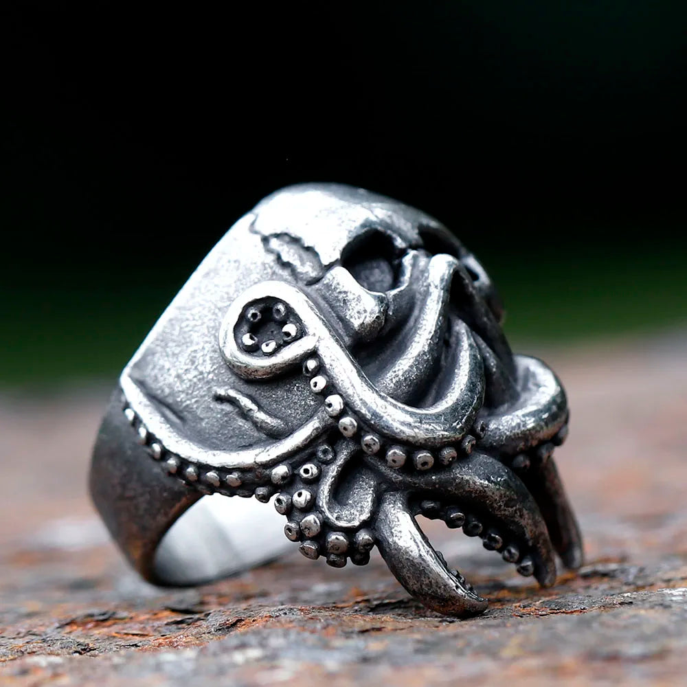 2024 New Goth Octopus Skull Ring Punk 316L Stainless Steel Seaman Rings Men Biker Jewelry Gift for Sailor