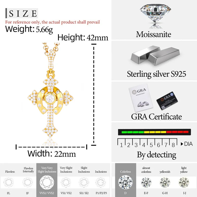 TUHE Hight Quality Cross Pendant Moissanite Spider pendant 925 Sterling Silver Pendant For Men Hip Hop Jewelry