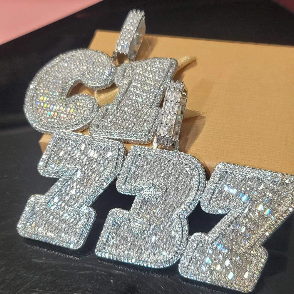 Personalized Solid Back Name Necklace Chain Custom Iced Out Number&Letter Pendant Birthday Gift Icy Baguettecz Hip Hop Jewelry