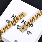 Black Cuban Bracelet Stainless Steel 14K Gold 6-13MM