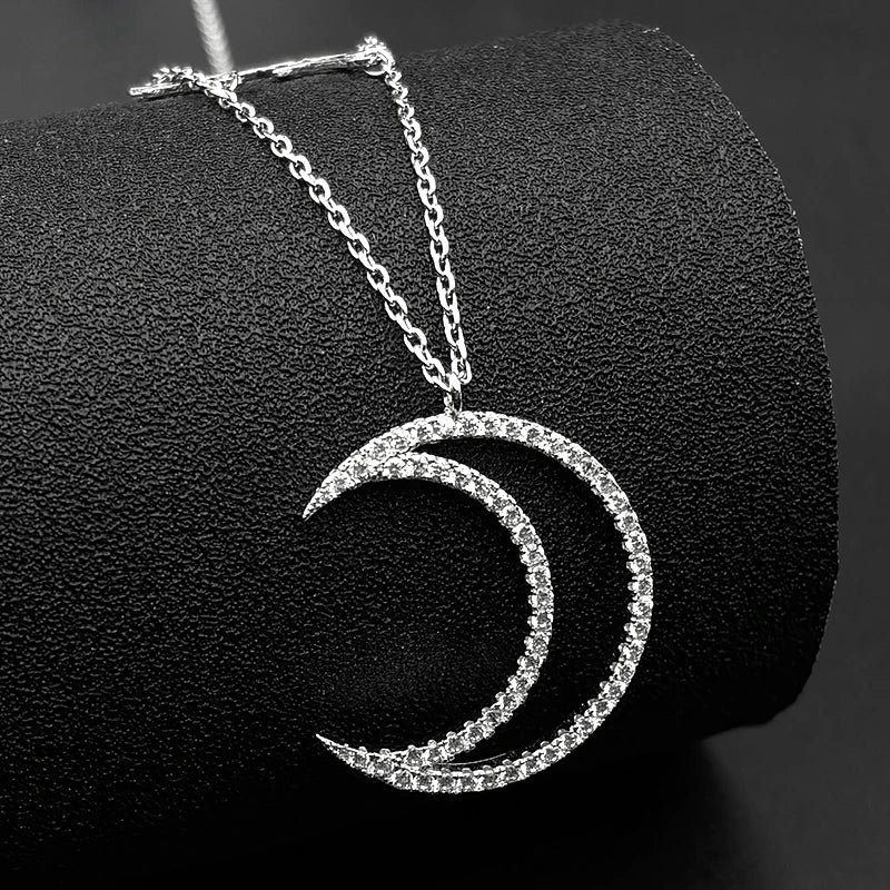 Star Silver Pendant Zircon Sterling Crescent Moon
