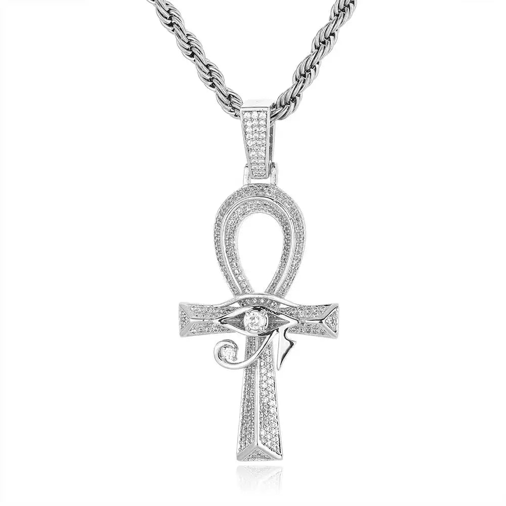 Gold Cross Ankh Pendant Necklace Iced Out 18K