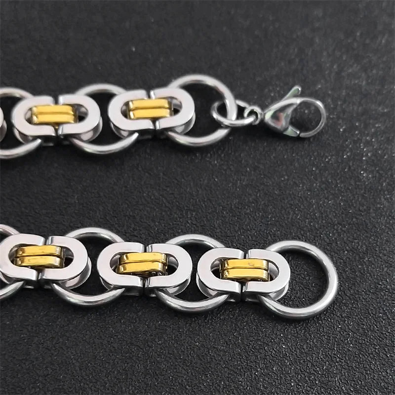 Hiphop Byzantine Round Link Chain Necklace for Women Men Gold Color Stainless Steel Male Thick Chains Jewelry collar