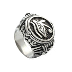 Vintage Egyptian Eye of Horus Ring Mysterious Ancient Egypt Text Symbol Ankh Rings for Men Stainless Steel Punk Jewelry