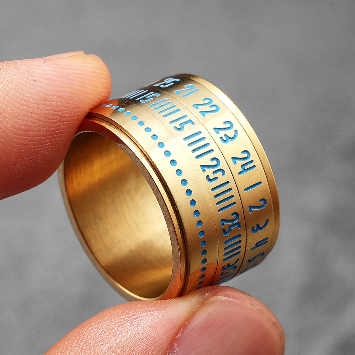 Date Spinner Ring — Stainless Steel