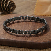 Irregular Stone Elastic Beaded Bracelet — Black-Tone Metal
