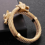 Viking Wolf Head Twisted Cable Open Cuff Bangle Bracelet For Men Stainless Steel Men's Bracelets Rock Roll Jewelry