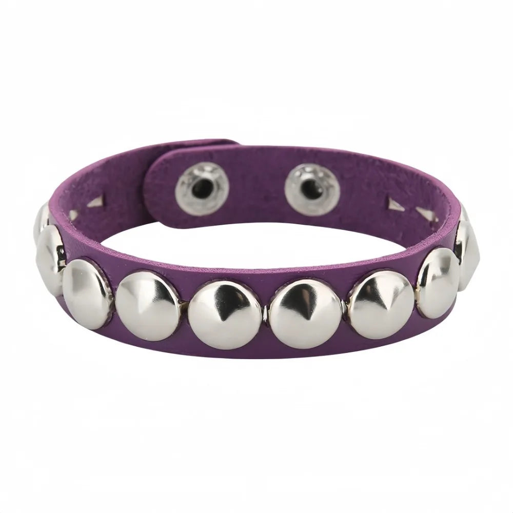 Gothic Round Rivet Leather Cuff Bracelet — Adjustable Bangle