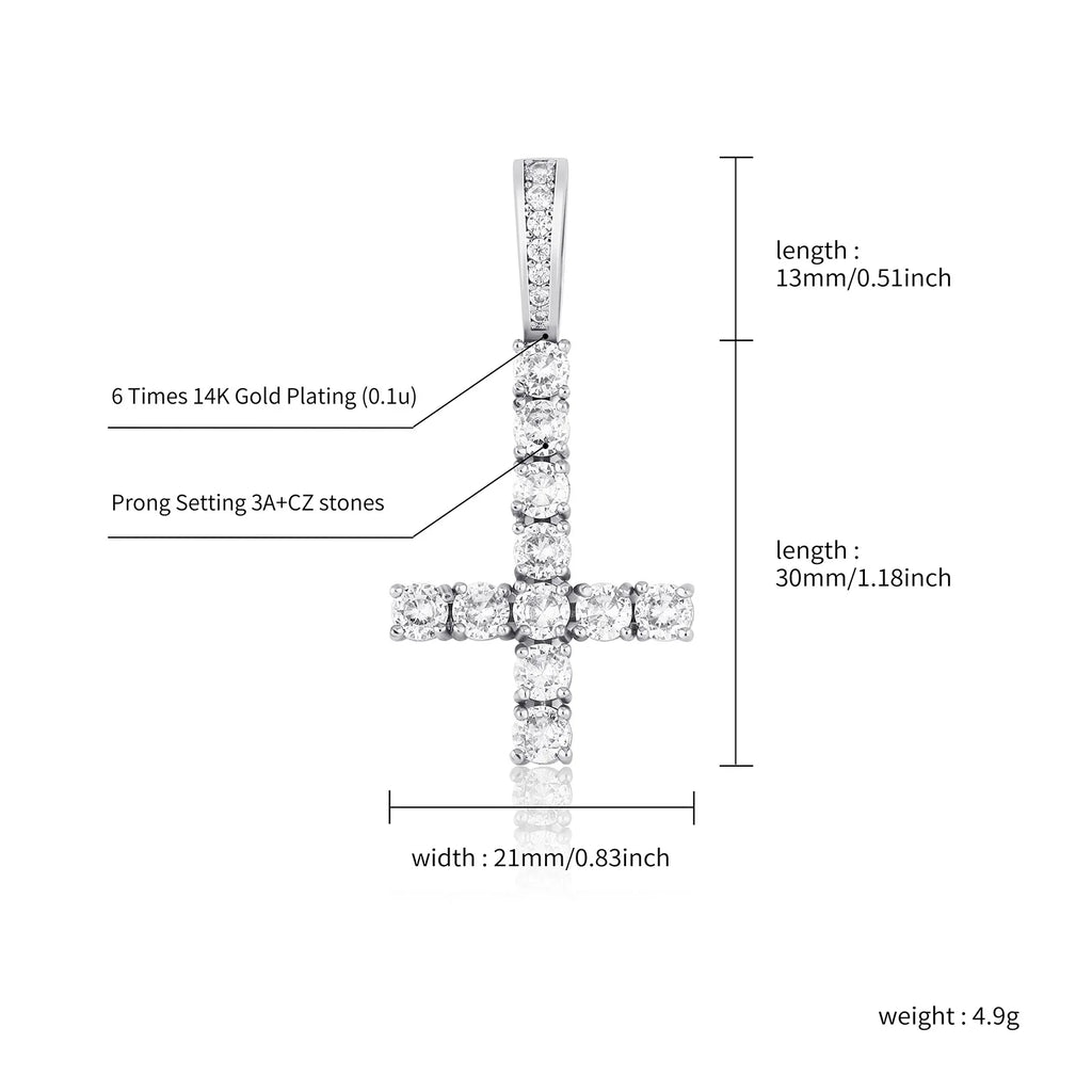 JINAO New Upside Down CROSS Pendant PINK Black Iced Out Cubic Zirconia Men's Necklace Hip Hop Fashion Jewelry For Gift