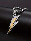Two Tone Stainless Steel Lightning Bolt Pendant Necklace For Men Hip Hop Rock Streetwear Jewelry