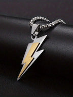 Two Tone Stainless Steel Lightning Bolt Pendant Necklace For Men Hip Hop Rock Streetwear Jewelry