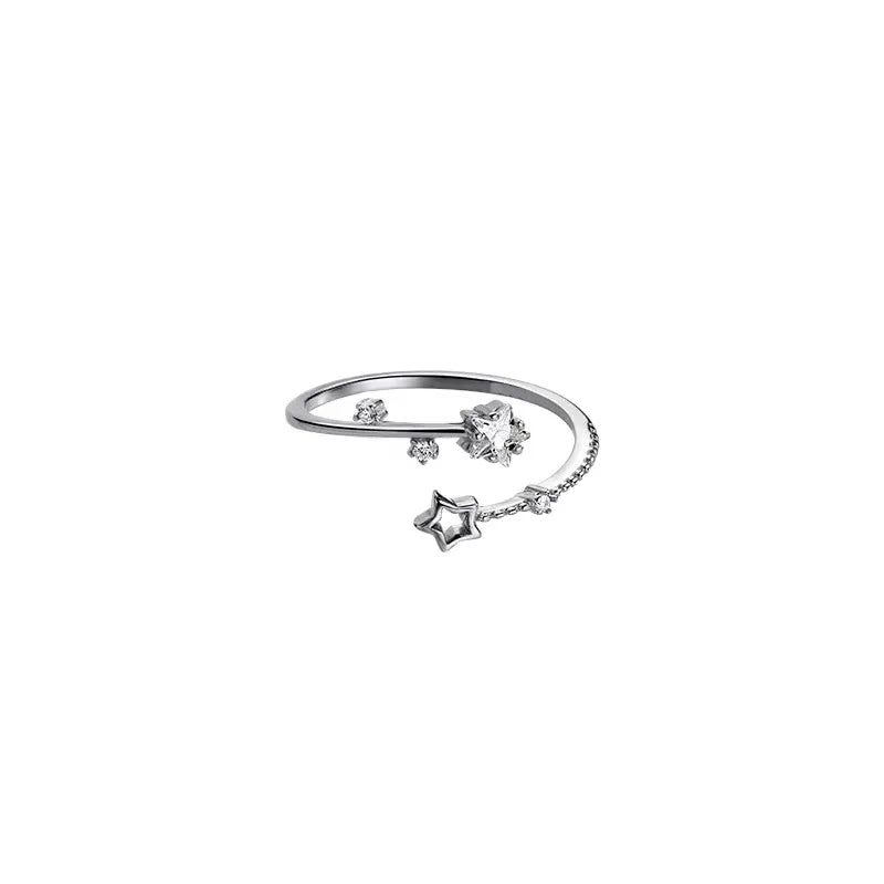 Exquisite 925 Sterling Silver Adjustable Zircon Hollowed-out Five-pointed Star Ring for Women Korean Jewelry Accessories Gifts