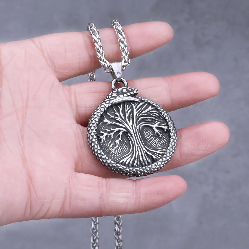 Viking Ouroboros Tree of Life Pendant Necklace — Stainless Steel