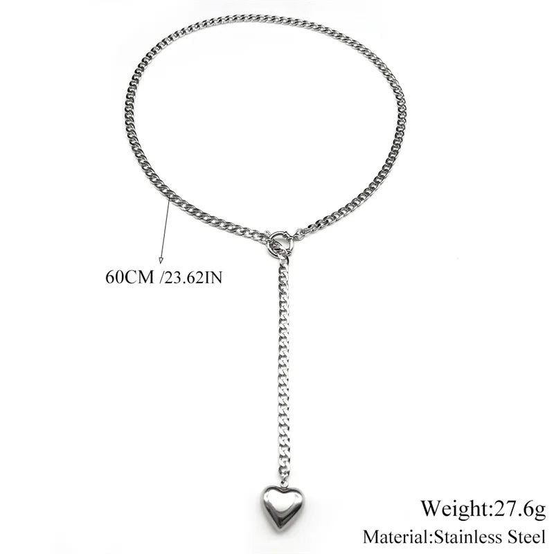 Cuban Heart Star Chain Necklace — Stainless Steel