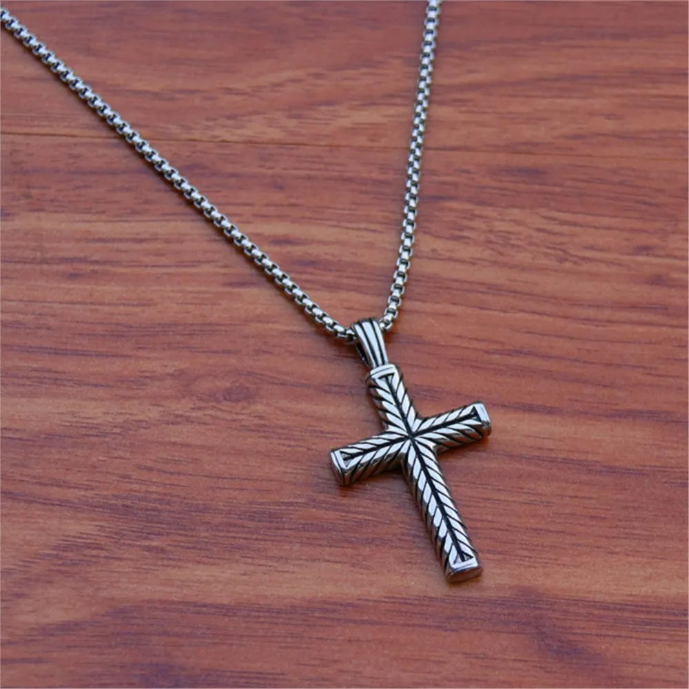 Twisted Cross Stainless Steel Pendant Necklace