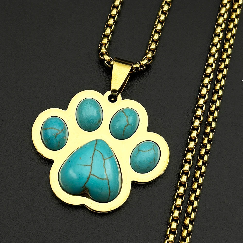 Cute Cat Dog Claw Pendent Necklace For Women Men Stainless Steel Silver Color Stone Animal Pet Lover Gifts Jewelry