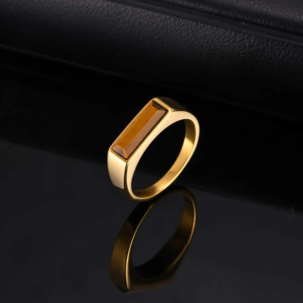 Vintage Square Natural Stone Signet Ring for Men, Minimalist Stainless Steel Rings, Fashion Jewelry Gift to Father