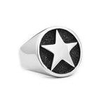 Star Signet Steel Ring Pentagon Biker Good