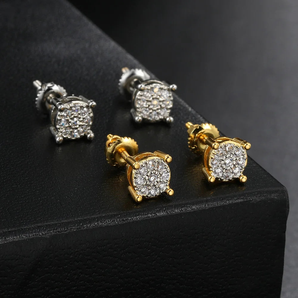 Iced Out Round Zircon Earrings — Gold