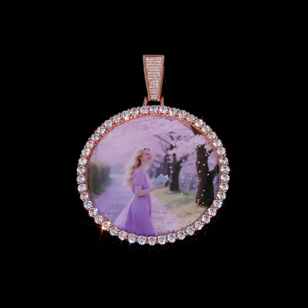 HHIOK Customized Necklaces Circle Chain Picture Personalized Diamond Memory Pendant with Photo Wing Design Gift for Men