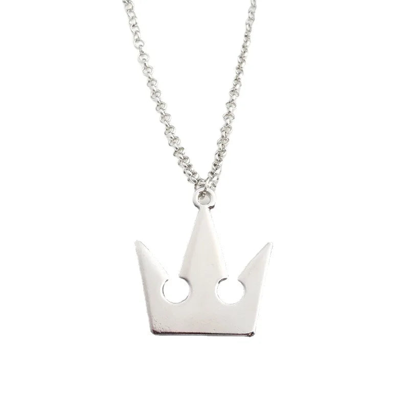 Game Kingdom Hearts Chain Pendant Necklace Sora Keychain Crown Charm Statement Choker Necklace Women Men Jewelry Cosplay