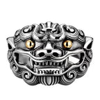 Retro Golden Eye Tang Lion Ring For Men Punk Gothic Open Ring Designer Jewelry Unisex Accessories Cultural Bless Gift