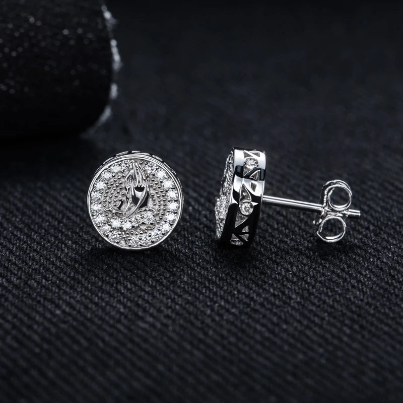 Iced Out Prayer Hand Earrings — 925 Silver