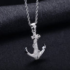 Iced Out Anchor Pendant — 14K Gold
