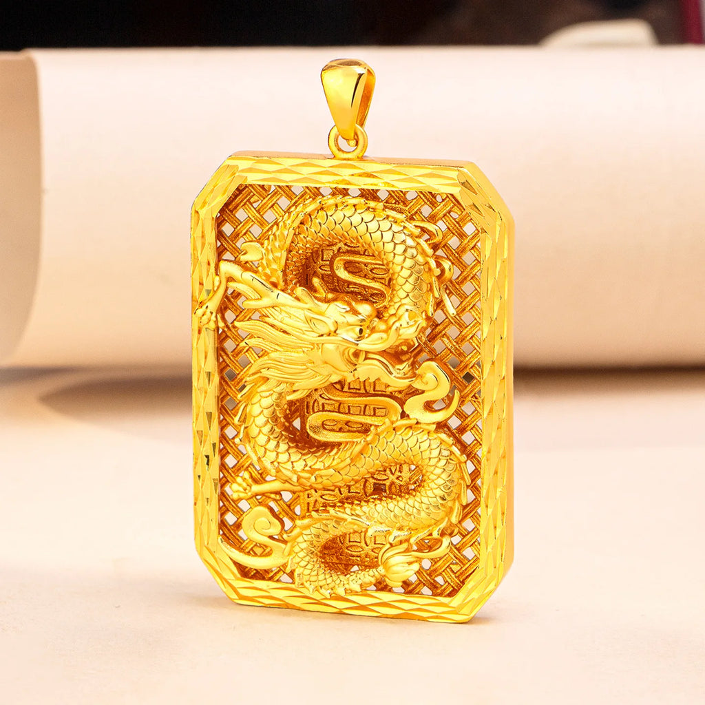 24K Gold Dragon Pattern Pendant Necklace