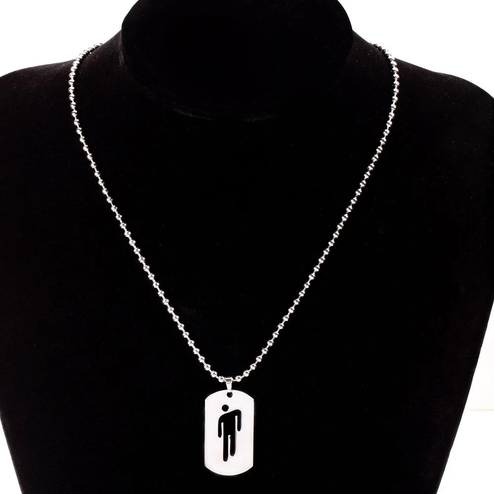 New Fashion Skew Head Tag Stainless Steel Pendant Necklaces for Men Women Wholesale Hip Hop Jewelry