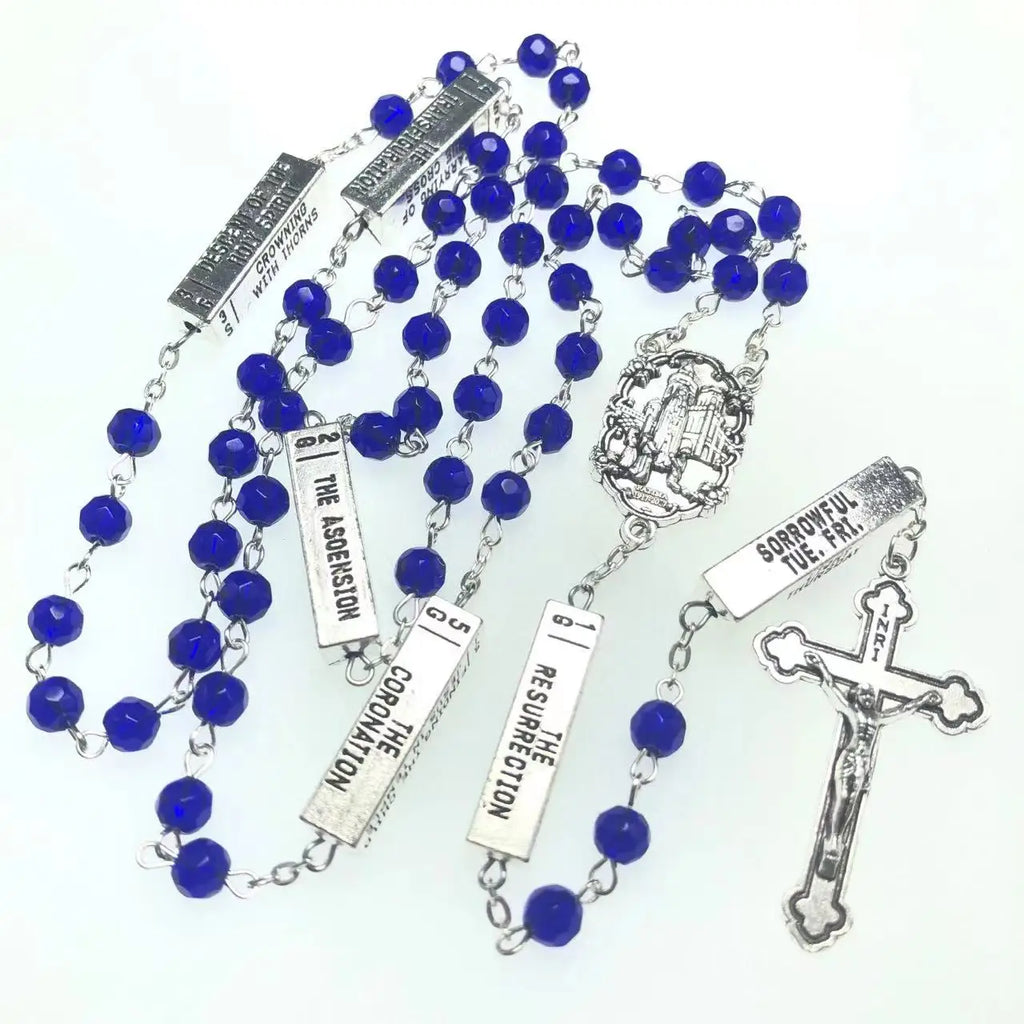 Hamsa Hand White Facet Glass Bead Necklace 6mm — Two-Tone