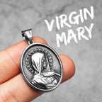 Virgin Mary Pendant Necklace Stainless Steel Vintage