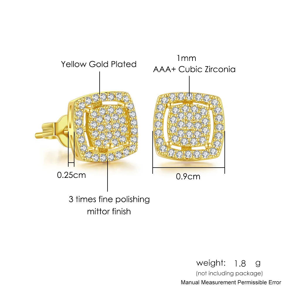 Iced Out Square Zirconia Stud Earrings CZ