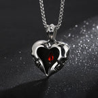 Skull Steel Pendant Punk Vintage Heart Red Stone